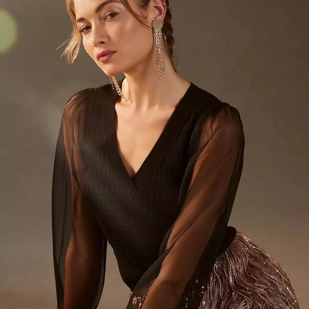 Anthropologie Black Fitted Blouse. NWT - Picture 3 of 14